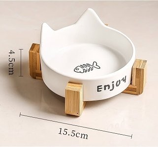 ΚΕΡΑΜΙΚΟ ΜΠΟΛ ΓΑΤΑΣ ΑΣΠΡΟ ΞΥΛΙΝΗ ΒΑΣΗ 15,5 CM 200 ML