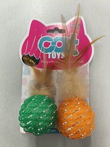 CAT TOY-2PCS/PACKBALL 5*10cm ORANGE+GREEN