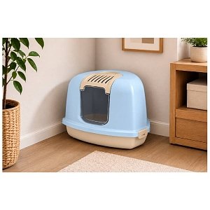 The Cat Cave Κλειστη Λεκανη Γατας Γωνιακη Baby Blue58*45*40