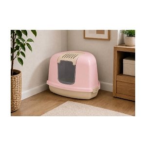 The Cat Cave Κλειστη Λεκανη Γατας Γωνιακη Baby Pink 58*45*40