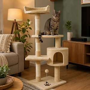Purrfect Perch Beige Cat Tree L40XW40XH116cm
