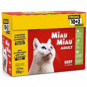 Miau Miau Pouch Beef in Gravy 12x100gr