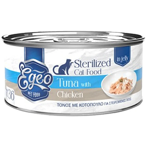 Egeo Cat Sterilised Φιλέτο Τόνου Με Κοτόπουλο Σε Ζελέ 85gr